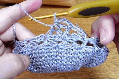 かぎ針編み 麻の葉模様 ⑲長編み3目1度を完成させたところです