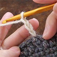 長編み[1] 長編みの編みはじめは、立ち上がりのくさり3目を編みます。