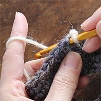 リング編み[3] このとき押し下げた長さがリングの長さになります。