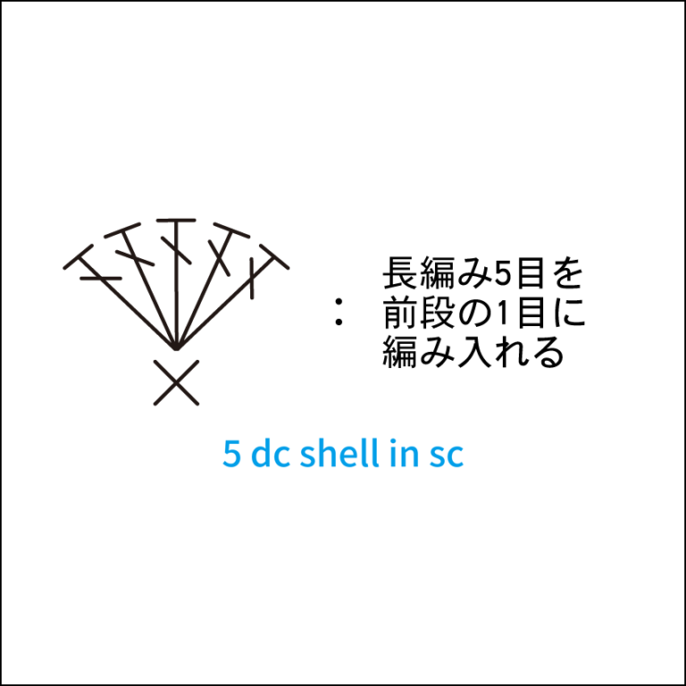 かぎ針編み 長編み5目を前段の1目に編み入れる [5 dc shell in sc] 編み図記号と編み方動画