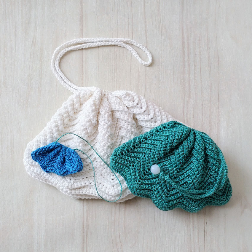 メェさんの「貝殻ポーチ」かぎ針編み作品