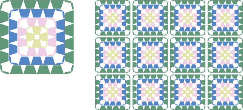 モネ「睡蓮」の色調を参考にしたグラニースクエアのカラーチャート／配色例
