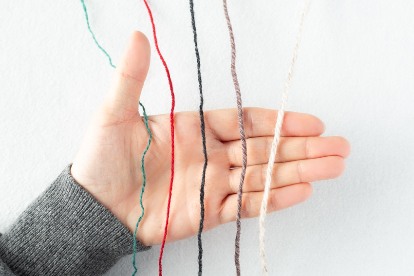 毛糸の太さの比較 合細→中細→合太→並太→極太