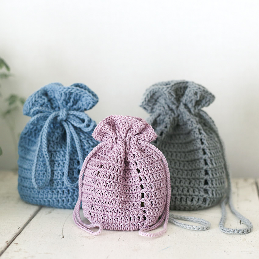 かぎ針編み 初心者コース 長編みの巾着袋