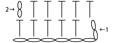 かぎ針編み 中長編みの往復編みの編み図例