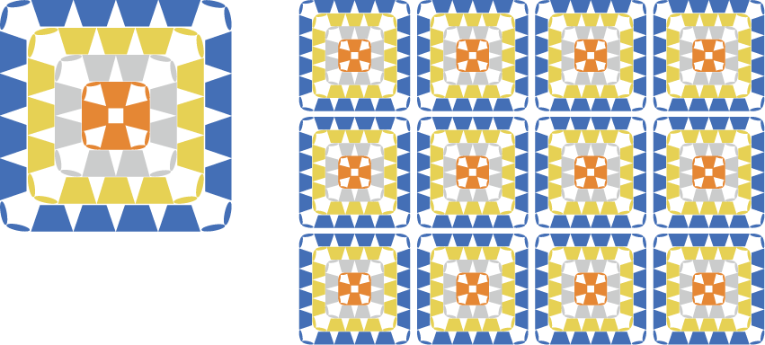 ゴッホ「夜のカフェテラス」の色調を参考にしたグラニースクエアのカラーチャート／配色例