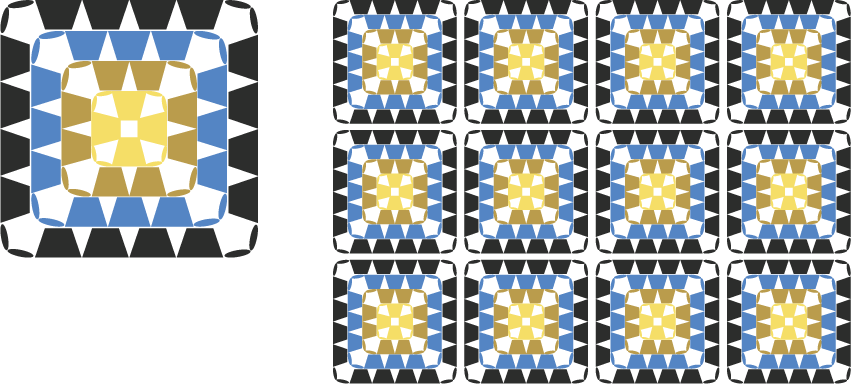 フェルメール「真珠の耳飾りの少女」の色調を参考にしたグラニースクエアのカラーチャート／配色例